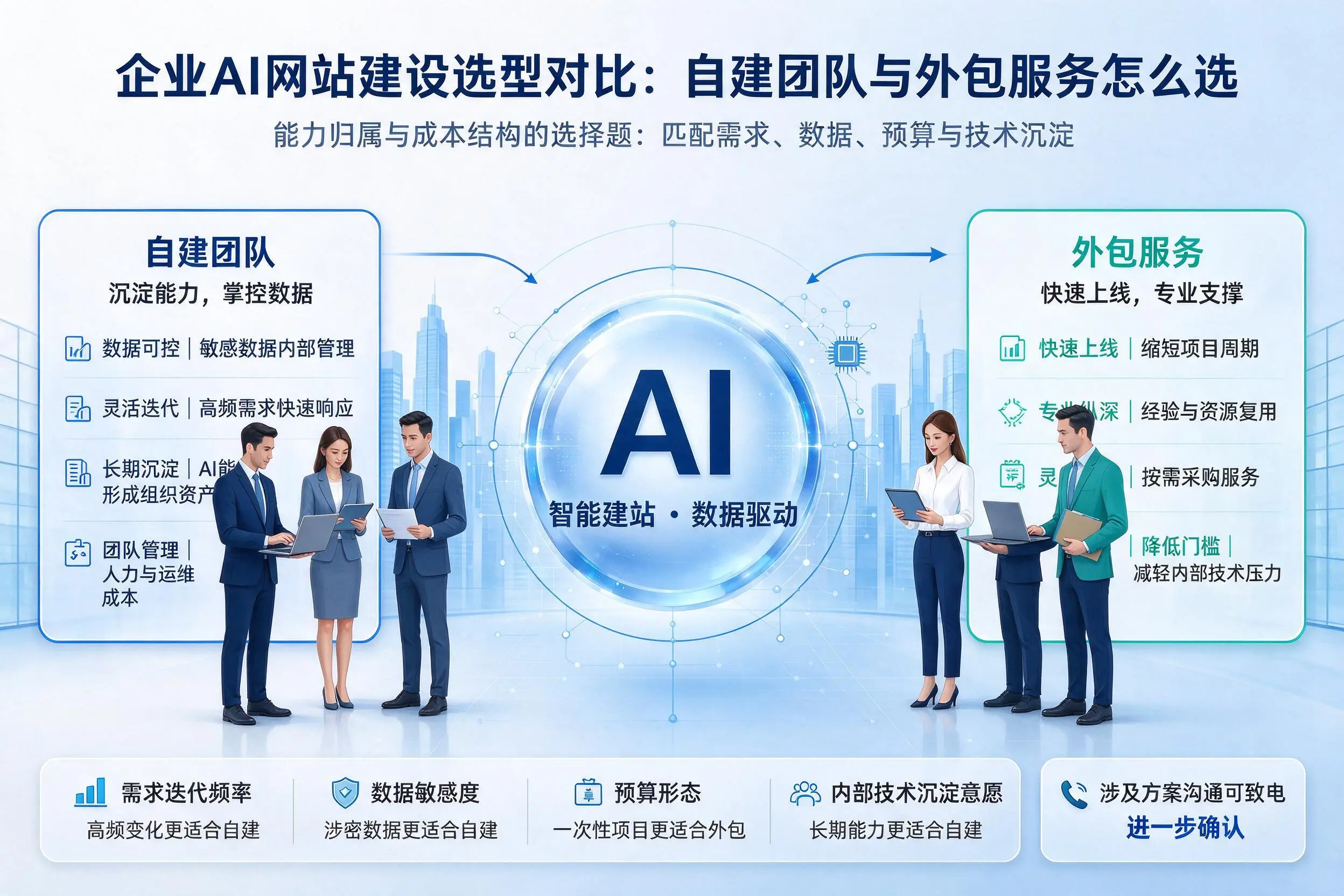 嘉峪关企业AI网站建设选型对比：自建团队与外包服务怎么选